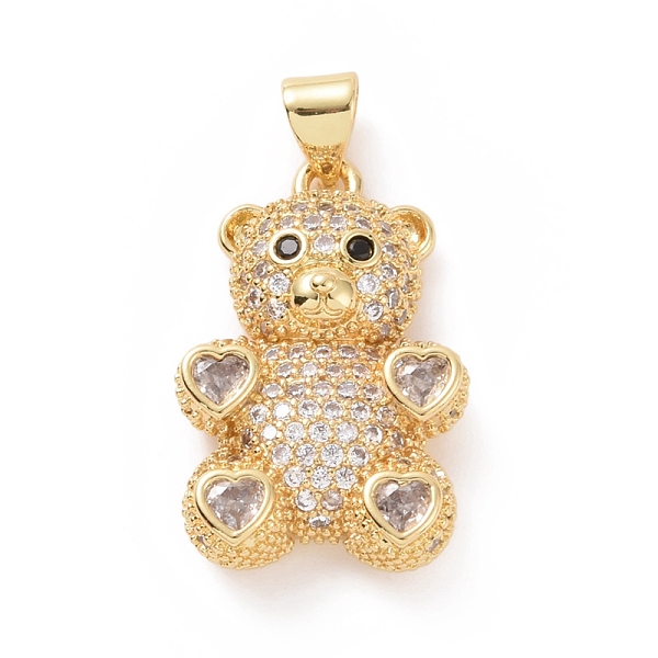 

PandaHall Brass Cubic Zirconia Pendants, Golden, Bear with Heart Charm, Clear, 23x15x4mm, Hole: 4X5mm Brass+Cubic Zirconia Bear Clear