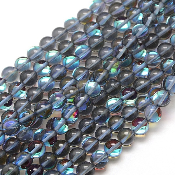 

PandaHall Synthetic Moonstone Beads Strands, Dyed, Holographic Beads, Half AB Color Plated, Round, Dark Gray, 6mm, Hole: 1mm, about...