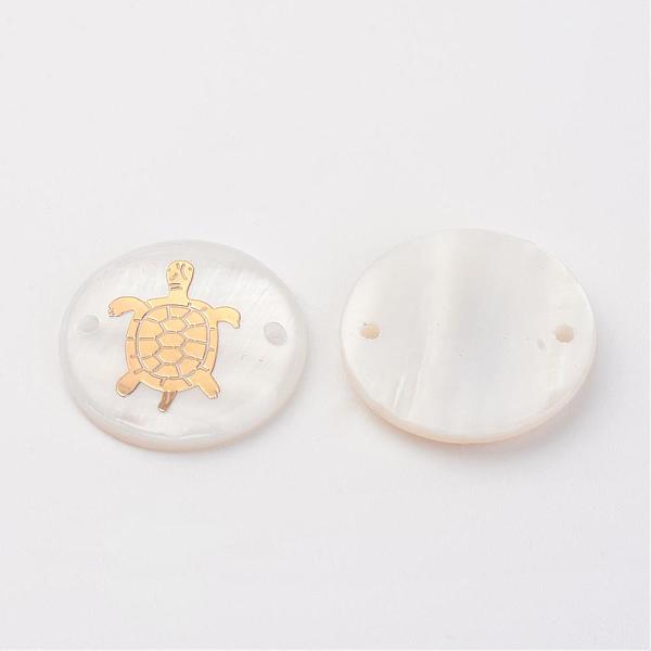 

PandaHall Freshwater Shell Links connectors, Flat Round with Gold Blocking Tortoise, Golden, 20x3~4mm, Hole: 1.5mm Shell Flat Round