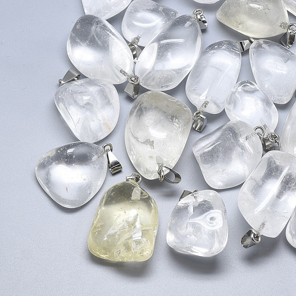 

PandaHall Natural Quartz Crystal Pendants, Rock Crystal Pendants, with Stainless Steel Snap On Bails, Nuggets, Stainless Steel Color...