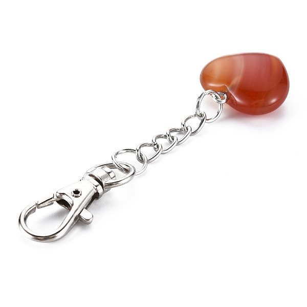 

PandaHall Natural Red Agate Keychain, with Brass Lobster Claw Clasps and Iron Chains, Heart, Platinum, 80~86mm Red Agate Heart