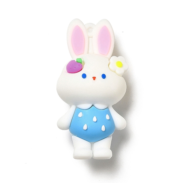 

PandaHall PVC Plastic Big Pendants, Rabbit with Strawberry & Flower Charm, Dodger Blue, 63.5x31x24mm, Hole: 2.7mm PVC Rabbit