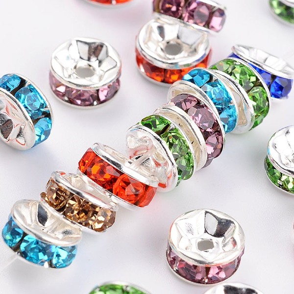 

PandaHall Brass Grade A Rhinestone Spacer Beads, Silver Color Plated, Nickel Free, Mixed Color, 7x3.2mm, Hole: 1.2mm Brass+Rhinestone..., Multicolor