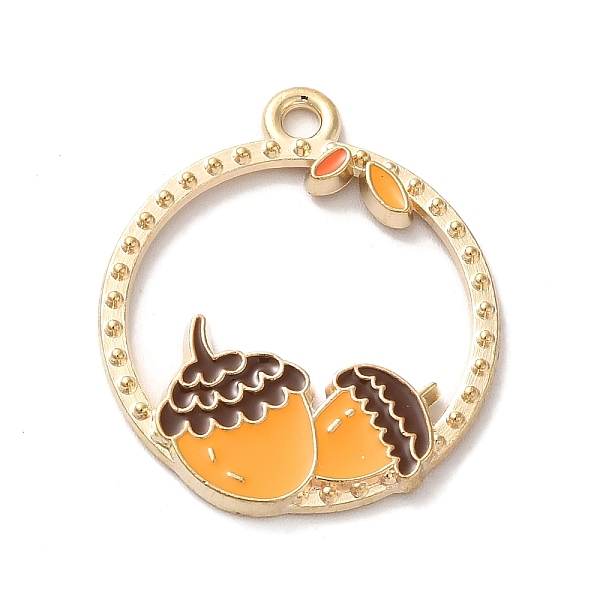 

PandaHall Alloy Enamel Pendants, Light Gold, Ring with Acorns Charm 26x23x2mm, Hole: 2mm Alloy+Enamel Food Orange