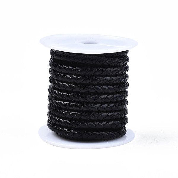 

PandaHall Braided Cowhide Leather Cord, Leather Rope String for Bracelets, Black, 5mm, about 4.37 yards(4m)/roll Leather Round Black