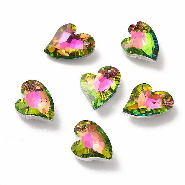 

PandaHall Electroplate Glass Pendants, Back Plated, Faceted, Heart Charms, Yellow Green, 17x12.5x6mm, Hole: 1.4mm Glass Heart