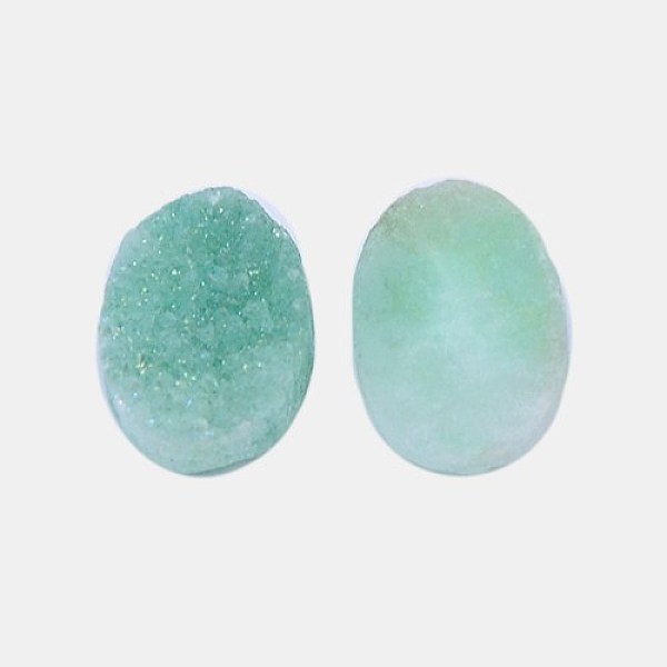 

PandaHall Electroplate Natural Druzy Crystal Cabochons, Flat Oval, Dyed, Medium Aquamarine, 18x13x4~8mm Quartz Crystal Oval Green