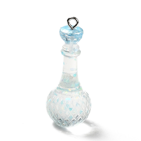 

PandaHall Transparent Resin Pendants, with Platinum Tone Iron Findings and Glitter Powder, Wine Bottle Charms, Light Sky Blue, 39.5x15.5mm...