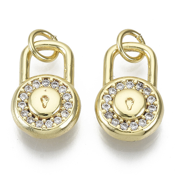 

PandaHall Brass Micro Pave Cubic Zirconia Pendants, Nickel Free, with Jump Rings, Lock, Clear, Real 18K Gold Plated, 16x10x4mm, Jump Ring...