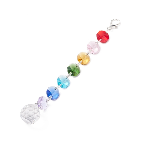 

PandaHall Electroplate Octagon Glass Beaded Pendant Decorations, Suncatchers, Rainbow Maker, with Alloy Lobster Claw Clasps, Clear Faceted...
