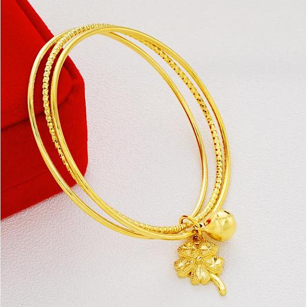 

PandaHall Brass Clover & Bell Charms Triple Loops Bangle, Multi Layer Slip On Bracelet, Golden, Inner Diameter: 2-1/2 inch(6.5cm) Brass
