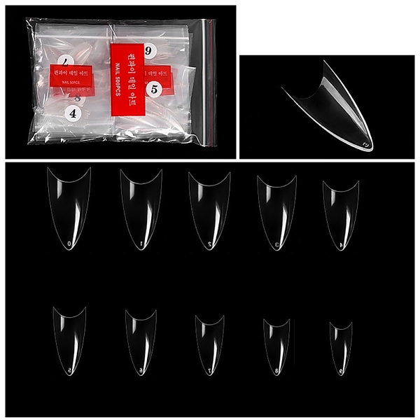 

PandaHall Plastic Seamless Half Cover Stiletto Shape False Nail Tips, Practice Manicure Nail Art Tool, Clear, 17.5~27x7.5~14mm, 500pcs/bag...