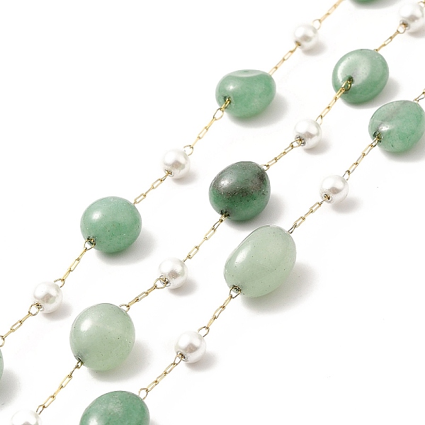 

PandaHall Ion Plating(IP) 316 Surgical Stainless Steel Paperclip Chains, with Natural Green Aventurine Nuggets Beads and Glass Beads...