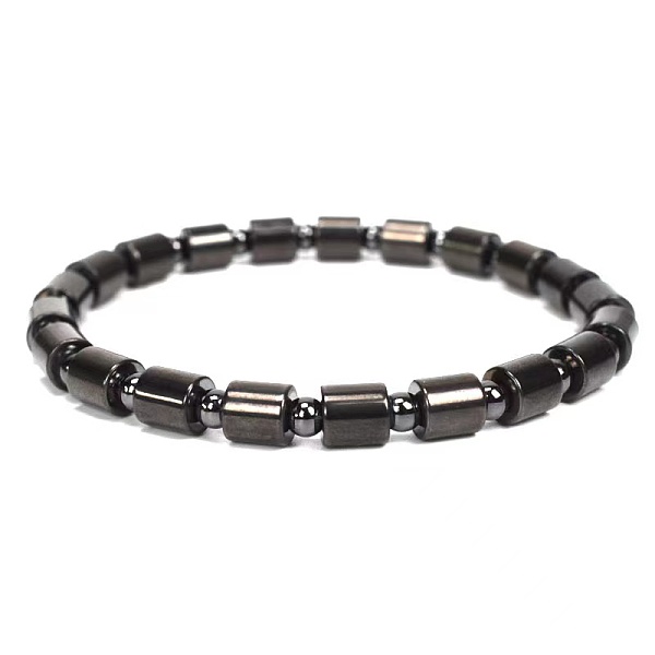 

PandaHall Iron & Synthetic Hematite Column Beaded Stretch Bracelet Hematite Column