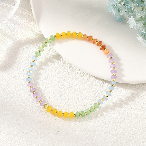 Bracciale elasticizzato da donna con perle a rondella in giada bianca naturale tinta