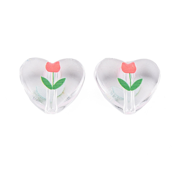 

PandaHall Transparent Printed Acrylic Beads, Heart with Flower, Red, 13.5x15x6.5mm, Hole: 1.8mm Acrylic Heart Red