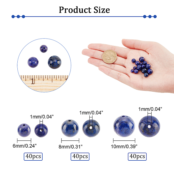 

PandaHall 120 Pcs Natural Lapis Lazuli Beads Natural Lapis Lazuli Beads, 6mm/8mm/10mm Natural Gemstone Beads Loose Natural Stone Spacer...