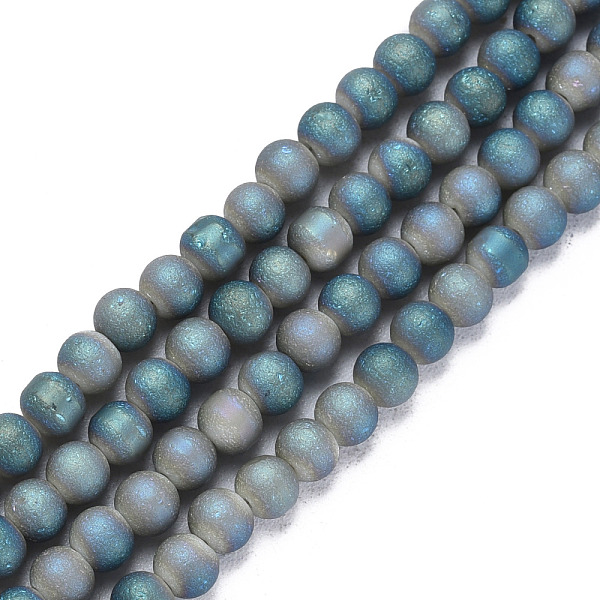

PandaHall Electroplate Frosted Glass Beads Strands, Round, Cadet Blue, 5x4mm, Hole: 1mm, about 98~102Pcs/strand, 16.14 inch~16.54 inch...