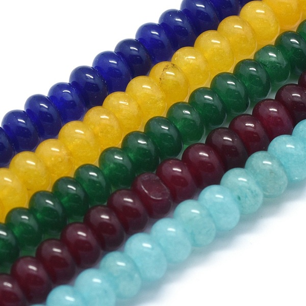 

PandaHall Natural Jade Beads Strands, Dyed, Rondelle, Mixed Color, 8x5mm, Hole: 1mm, about 74pcs/strand, 15.15 inch(38.5cm) Other Jade..., Multicolor