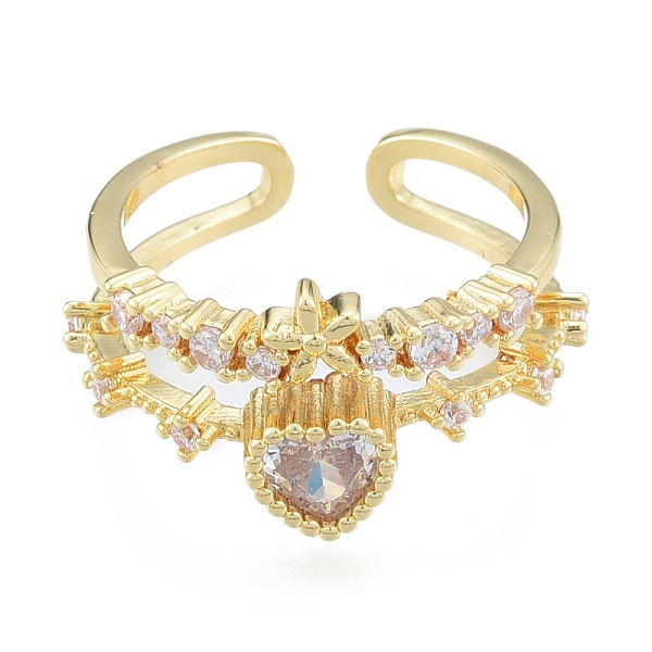 

PandaHall Clear Cubic Zirconia Flower & Heart Open Cuff Rings, Brass Jewelry for Women, Real 18K Gold Plated, US Size 7 1/2(17.7mm)...
