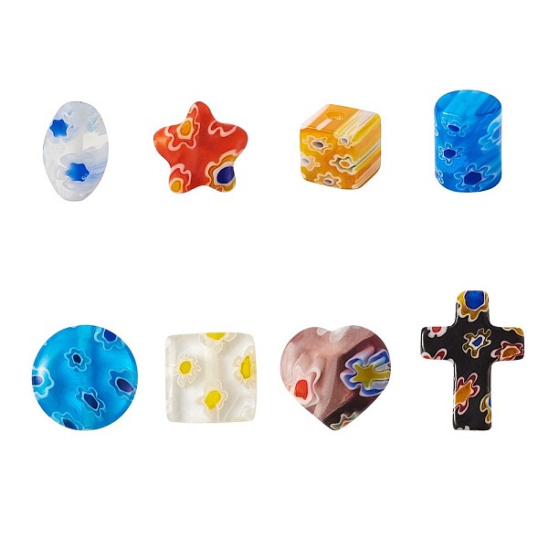 

PandaHall Millefiori Glass Beads, Mixed Shapes, Mixed Color, 11x7x3cm, 165pcs/box Millefiori Lampwork Mixed Shapes Multicolor