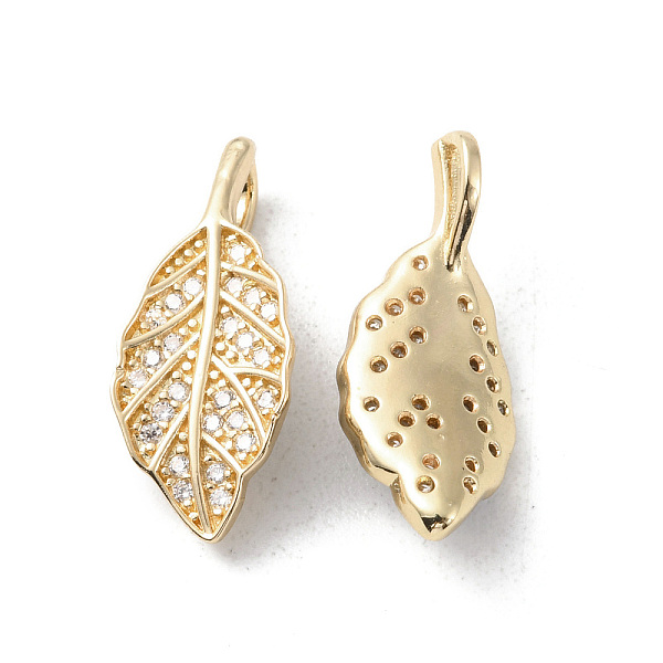 

PandaHall Brass Micro Pave Cubic Zirconia Pendants, Leaf Charm, Light Gold, 21x9x5mm, Hole: 2x4mm Brass+Cubic Zirconia Leaf Clear