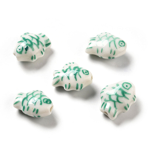 

PandaHall Handmade Printed Porcelain Beads, Fish, Green, 14.5~15x11.5~12x7~7.5mm, Hole: 1.6mm Porcelain Fish Green