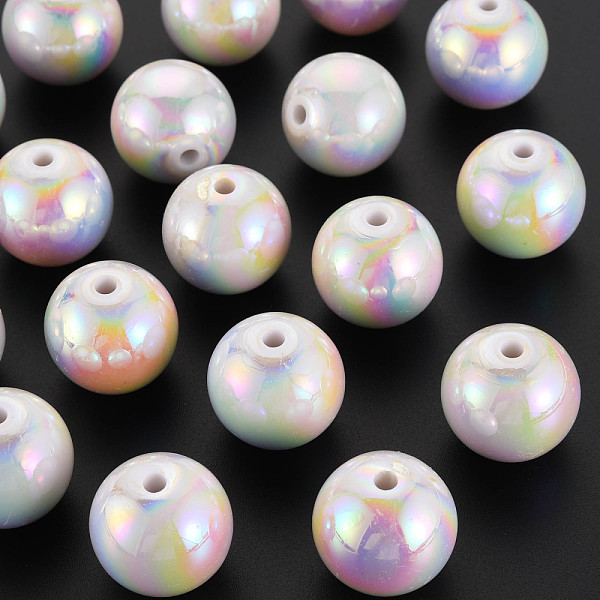 

PandaHall Opaque Acrylic Beads, AB Color Plated, Round, White, 20x19mm, Hole: 2~3mm, about 111pcs/500g Acrylic Round White
