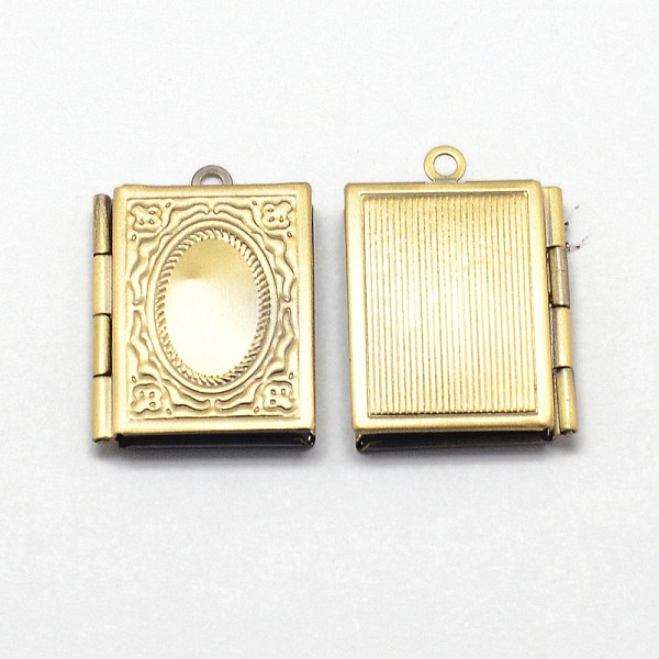 PandaHall Brass Locket Pendants for Teachers' Day, Photo Frame Charms for Necklaces, Rectangle Book, Golden, 26x19x5mm, Hole: 1mm Brass...