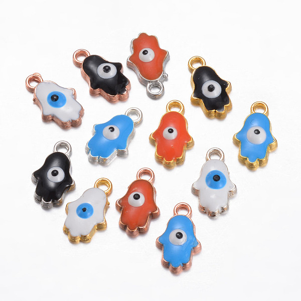 

PandaHall Alloy Enamel Charms, Hamsa Hand/Hand of Fatima/Hand of Miriam, Mixed Color, 12.5x7.5x3mm, Hole: 1mm Alloy+Enamel Palm Multicolor