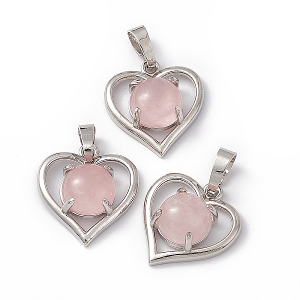 

PandaHall Natural Rose Quartz Pendants, Heart Charms, with Platinum Tone Brass Findings, Cadmium Free & Nickel Free & Lead Free...