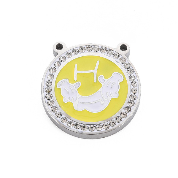 

PandaHall 304 Stainless Steel Pendants, with Rhinestone and Enamel, Flat Round with Hand, Crystal, 20x19.5x3mm, Hole: 1.4mm Stainless..., Yellow