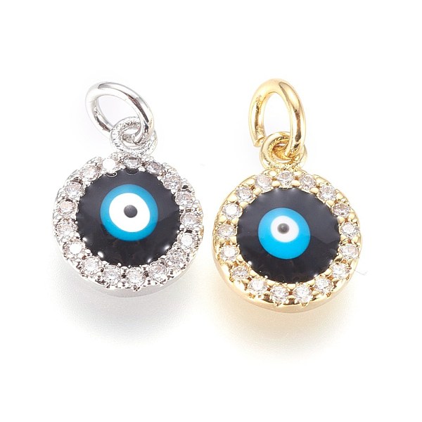 

PandaHall Brass Micro Pave Cubic Zirconia Charms, with Enamel and Jump Ring, Evil Eye, Mixed Color, 11x9x3mm, Hole: 3mm Brass+Cubic..., Multicolor