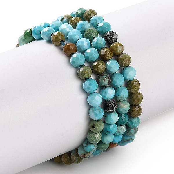 

PandaHall Natural Howlite Beads Strands, Dyed, Faceted, Round, Cyan, 3mm, Hole: 0.8mm, about 119~129pcs/strand, 15.35''(39cm) Howlite Round...