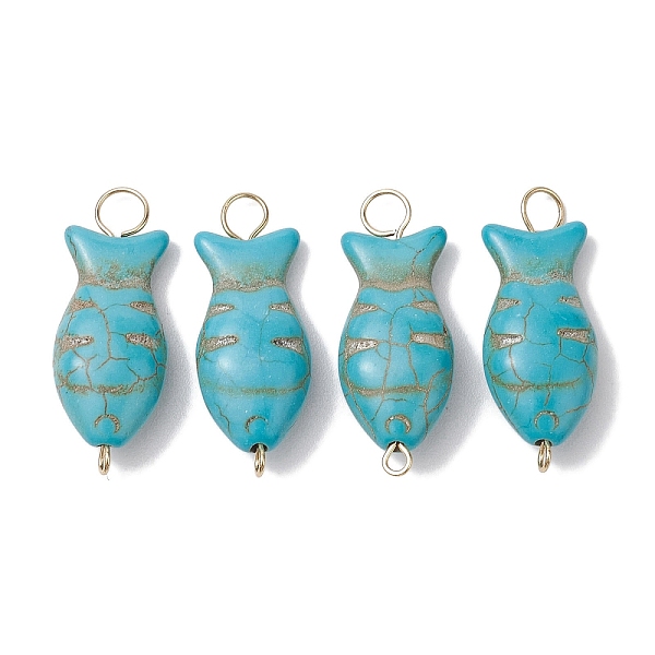 

PandaHall Synthetic Turquoise Fish Connector Charms, with Golden Plated Iron Double Loops, 31x12x7mm, Hole: 4mm and 1.8mm. Synthetic...