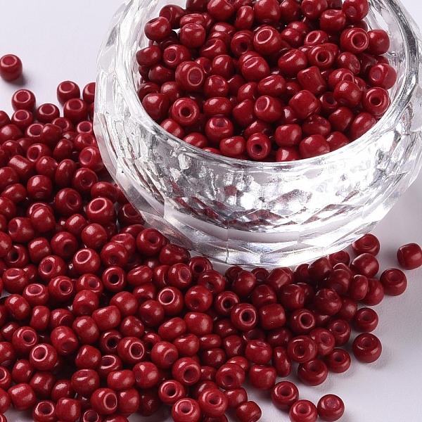 

PandaHall Baking Paint Glass Seed Beads, Dark Red, 8/0, 3mm, Hole: 1mm, about 1111pcs/50g, 50g/bag, 18bags/2pounds Glass