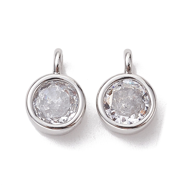 

PandaHall Brass Micro Pave Clear Cubic Zirconia Pendants, Round Charms, Platinum, 9x6x3.5mm, Hole: 2mm Brass+Cubic Zirconia Flat Round Clear
