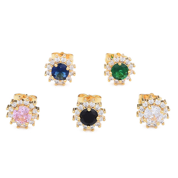 

PandaHall Cubic Zirconia Flower Stud Earrings, Golden Brass Jewelry for Women, Nickel Free, Mixed Color, 11x11mm, Pin: 0.7mm Cubic Zirconia..., Multicolor