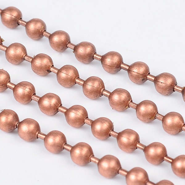 

PandaHall Iron Ball Chains, Soldered, with Spool, Lead Free and Nickel Free, Red Copper Color, Bead: 3.2mm, about 164.04 Feet(50m)/roll Iron