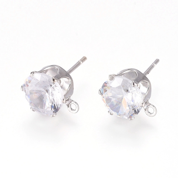 

PandaHall Brass Stud Earring Findings, with 316 Surgical Stainless Steel Pin, Cubic Zirconia and Loop, Long-Lasting Plated, Flat Round, Real..., Clear