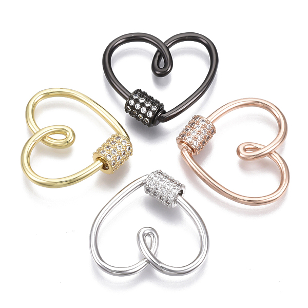 

PandaHall Brass Micro Pave Clear Cubic Zirconia Screw Carabiner Lock Charms, for Necklaces Making, Heart, Nickel Free, Mixed Color...