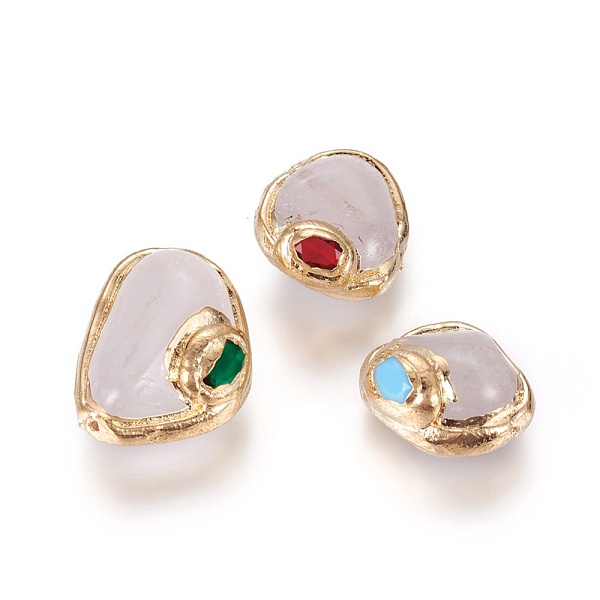 

PandaHall Natural Quartz Crystal Beads, with Glass, Edge Golden Plated, Nuggets, 21~26x18~20.5x12~13mm, Hole: 0.7mm Quartz Crystal Nuggets