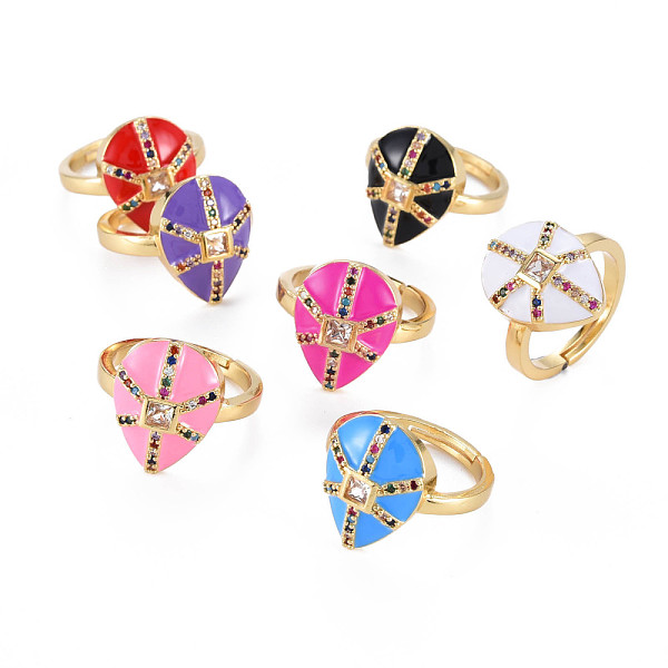 

PandaHall Adjustable Brass Micro Pave Colorful Cubic Zirconia Finger Rings, with Enamel, Nickel Free, Teardrop, Real 16K Gold Plated, Mixed..., Multicolor