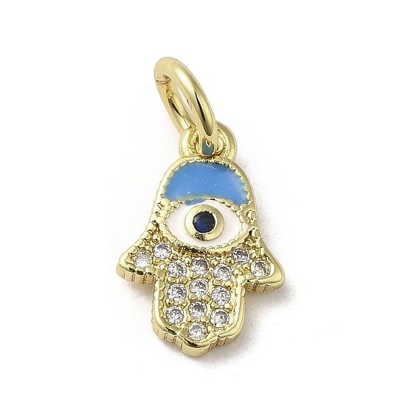 

PandaHall Brass Micro Pave Cubic Zirconia Charms, with Enamel, with Jump Ring, Real 18K Gold Plated, Hamsa Hand/Hand of Miriam with Evil Eye...