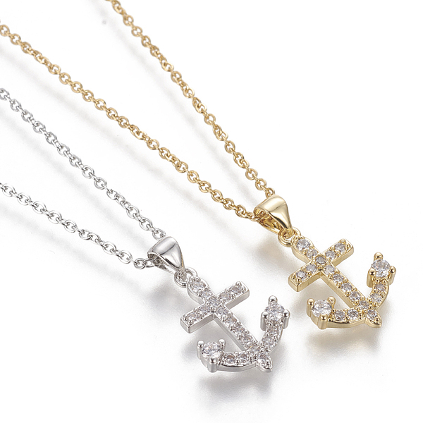 

PandaHall Brass Micro Pave Cubic Zirconia Pendant Necklaces, with 304 Stainless Steel Cable Chains, Anchor, Mixed Color, 17.5 inch(44.5cm)..., Clear