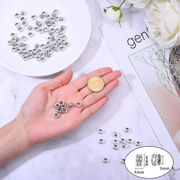 

PandaHall 100pcs Rondelle Spacer Beads Tibetan Alloy Antique Silver European Large Hole Spacers For Bracelet Necklace DIY Jewelry Making...