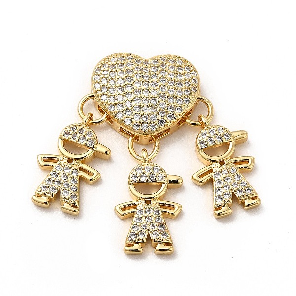 

PandaHall Rack Plating Brass Micro Pave Cubic Zirconia Pendants, Cadmium Free & Lead Free, Real 18K Gold Plated, Heart & Boy Charm, Clear...