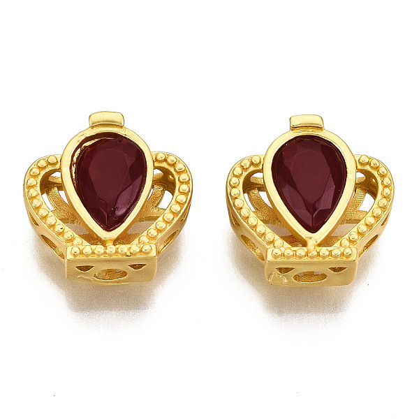 

PandaHall 8-Hole Brass Beads, with Resin Beads, Hollow, Crown, Matte Gold Color, Brown, 10.5x12x6mm, Hole: 2mm Brass+Resin Crown Brown