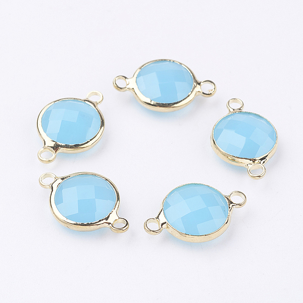 

PandaHall Golden Tone Brass Glass Links connectors, Faceted, Flat Round, Light Blue, 15x8.5x3.5mm, Hole: 1.5mm Glass Flat Round Blue