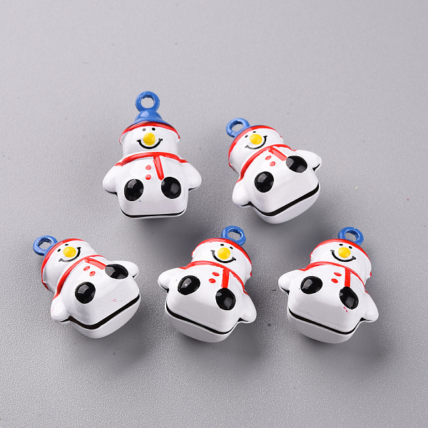 PandaHall Baking Painted Brass Bell Pendants, Christmas Snowman, Red, 24x18x13.5mm, Hole: 2mm Brass Others Red